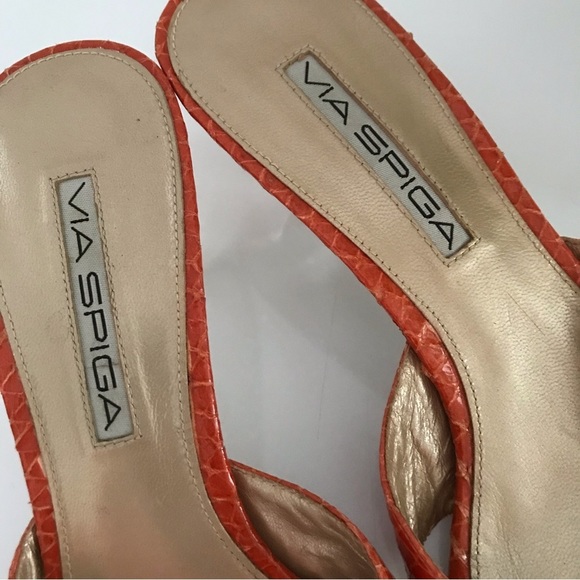 VIA SPIGA Women's Orange  Leather Slip On Heeled Sandals Crystal Embedded Sz 7 - Picture 4 of 15